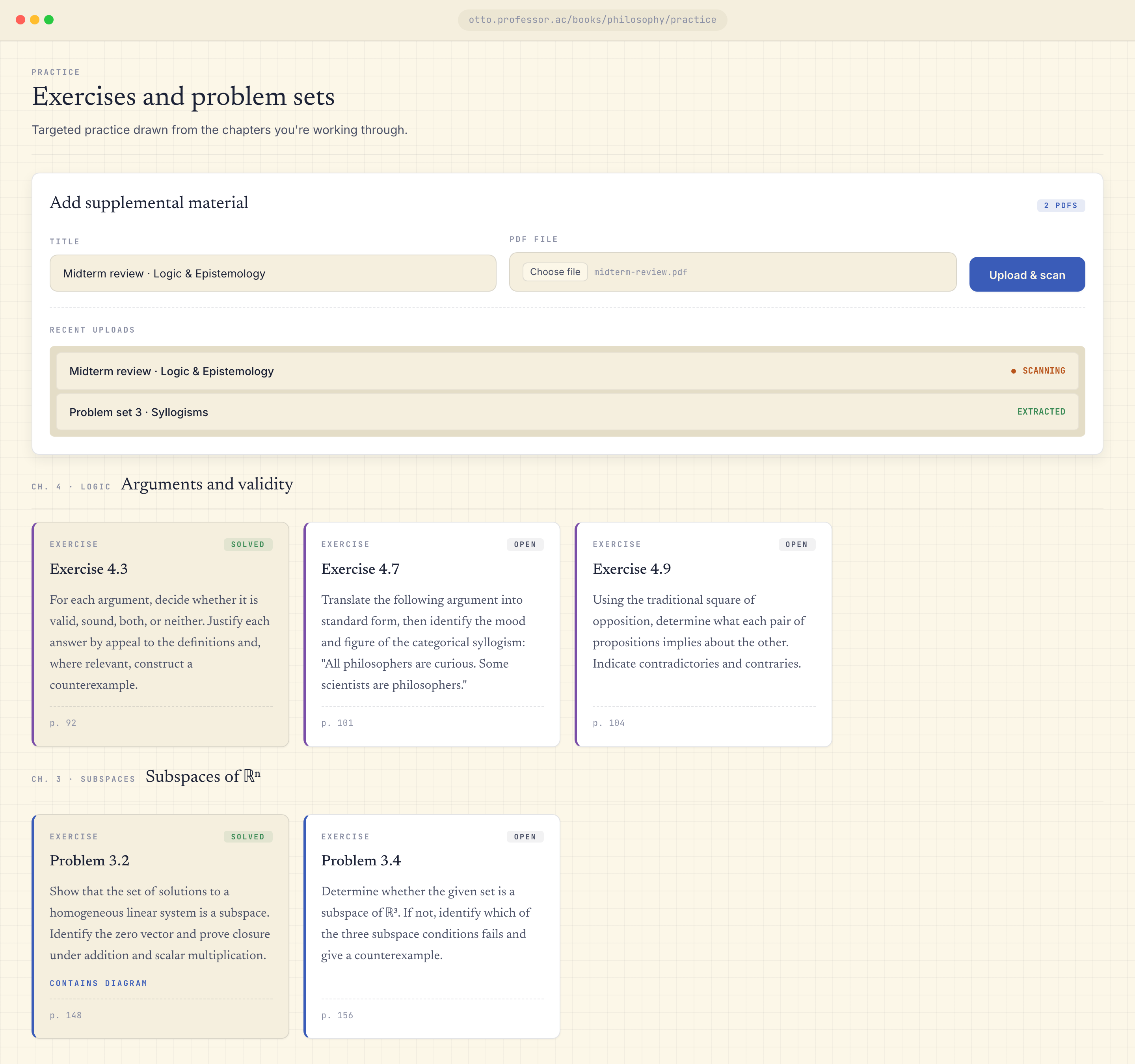 Practice Hub mid-attempt with a question, work-in-progress, and a running skill tracker.